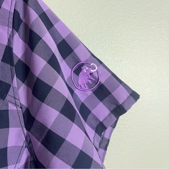 Mammut Size Medium Purple Checkered Short Sleeve Performance Shirt - Picture 6 of 7